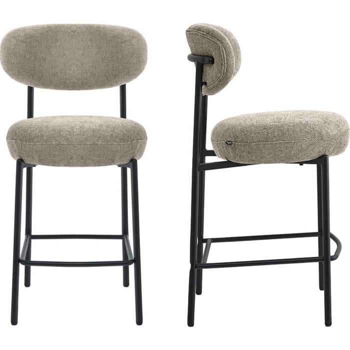 Lot de 2 tabourets de bar en tissu chenille - ORLA