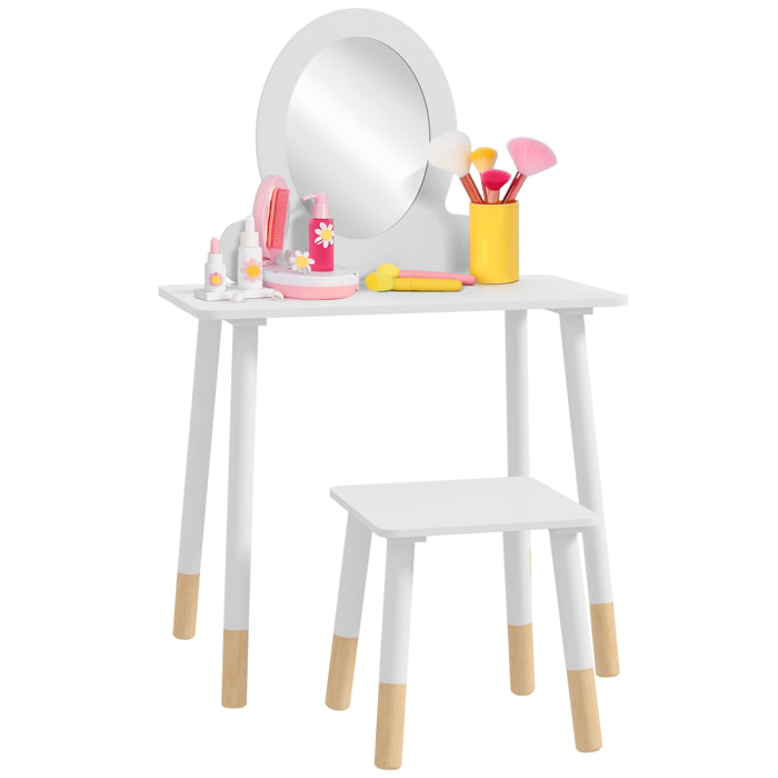 Ensemble coiffeuse pour enfants avec tabouret, coiffeuse 2 pièces pour enfants de 3 à 6 ans - blanc