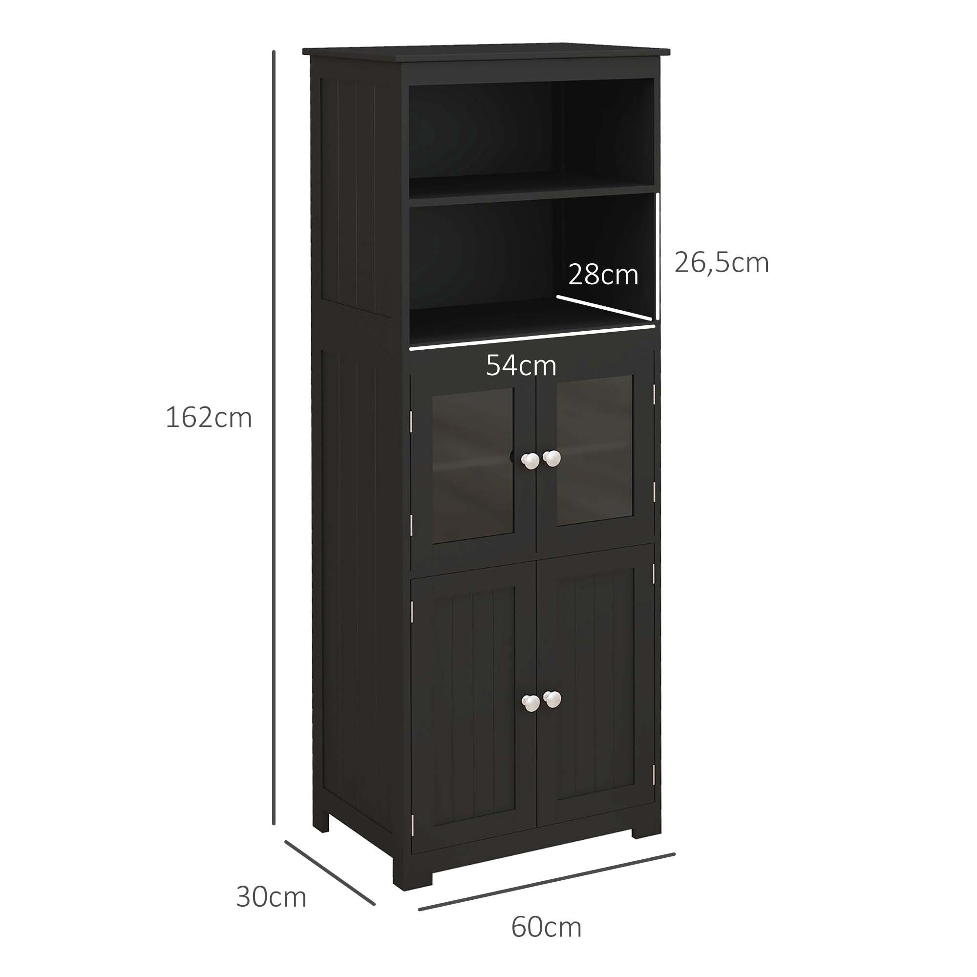 Armoire de cuisine multi-rangements 4 portes avec étagères 2 niches grand plateau MDF noir