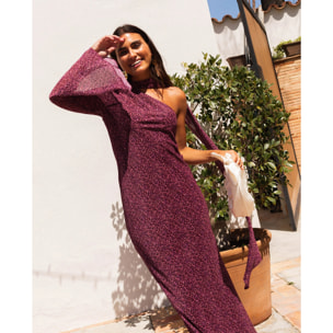 Vestido midi asimétrico con capa