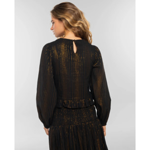 Blusa con lúrex y cuerpo nido de abeja de mujer