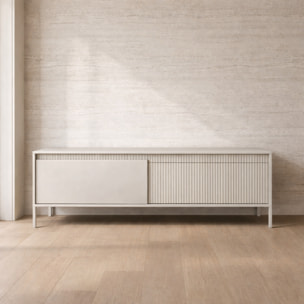 Mobile TV Moderno Con 2 Ante Push To Open Design Scanalato Elegante Minimal Base In Metallo Per Soggiorno Salotto 187.1 x 53.4 x 39.5 Cm Cashmere