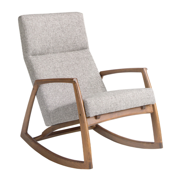 Sillón Angel Cerdá mecedora con reposabrazos tapizado en tela en gris con estructura y patas en madera chapada en nogal natural 68x90x96cm