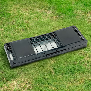 Barbecue portatile a carbone YF-60A con design pieghevole, vassoio scorrevole, ripiani laterali e ventilazione ottimizzata per una cottura uniforme ed efficiente.