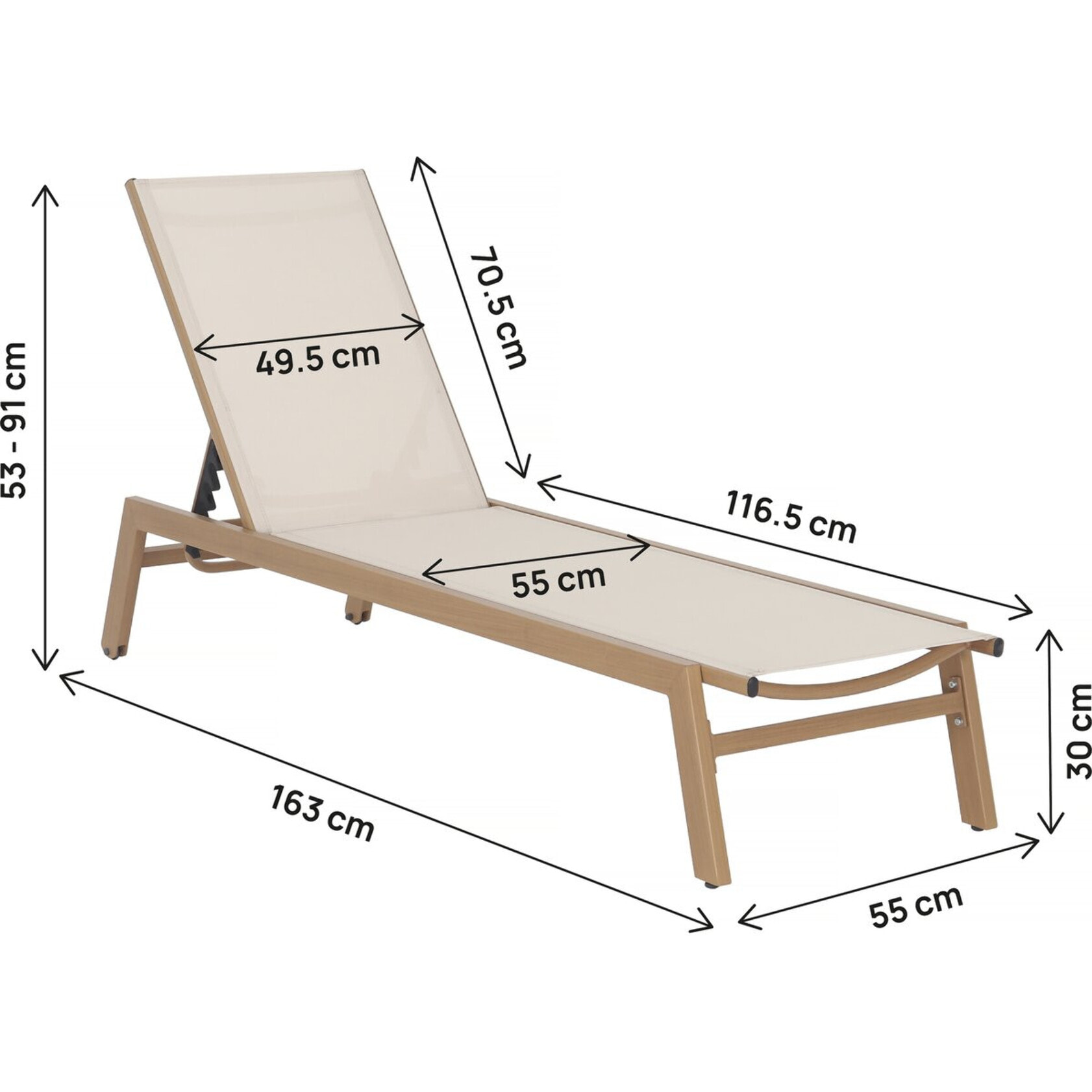 Lot de 2 bains de soleil en aluminium imitation bois "Elysia" - Ecru