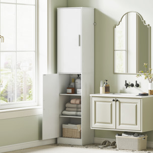 Colonne salle de bain H180 cm - 2 portes, 4 étagères réglables - effet bois blanc