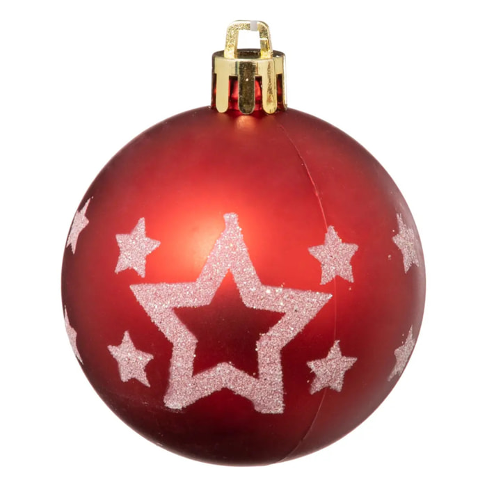 Boules de Noël "Colorama de Noël" lot de 25 en plastique D6cm rouge blanc