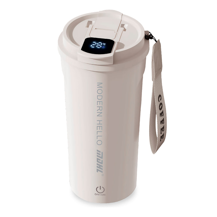 Vaso mezclador portátil MD-B008. 400 ml, hélice magnética extraíble y termómetro integrado con indicador de color según la temperatura.