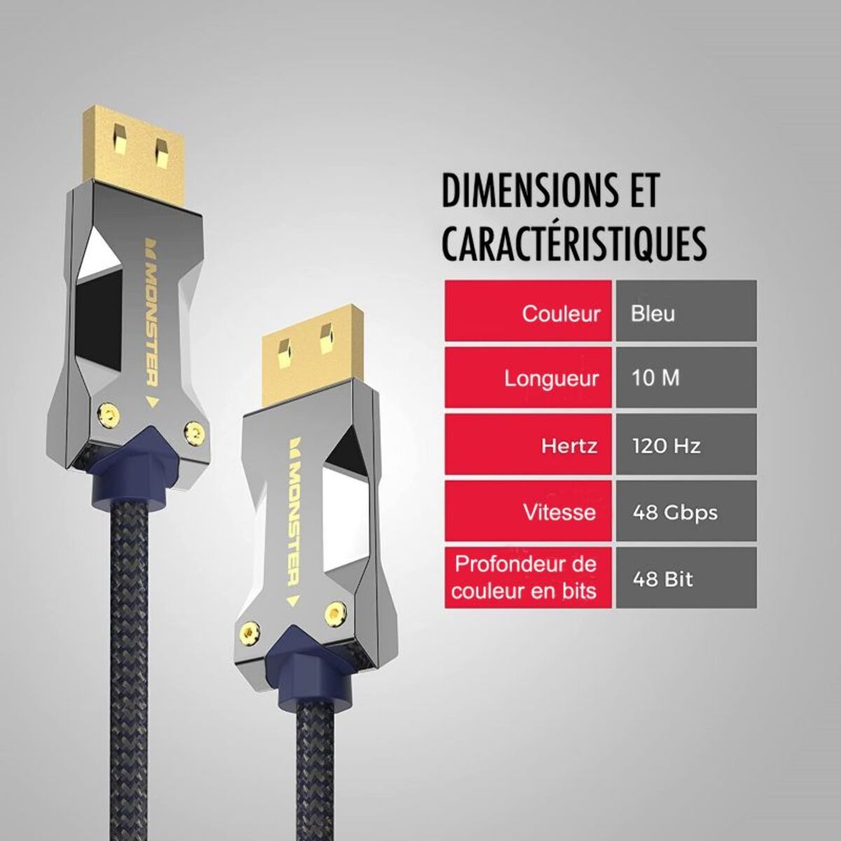 Câble HDMI MONSTERCABLE M3000 UHD 8K DOLBY VISION HDR 48GBPS 10M