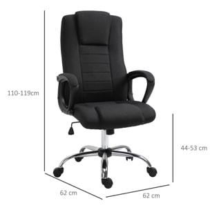 HOMCOM Fauteuil de bureau à roulettes chaise manager ergonomique pivotante hauteur réglable lin noir