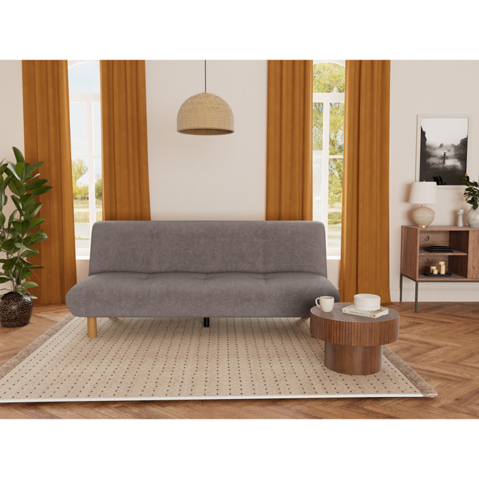 Soan - Banquette 2 places convertible clic-clac en velours texturé - Gris clair