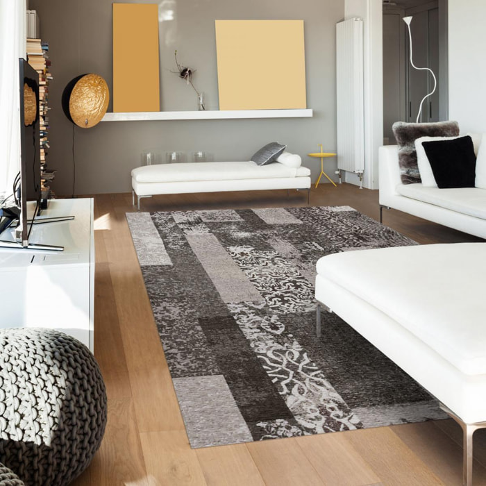 Tapis salon et chambre tissé en acrylique motif rétro-vintage FUFE