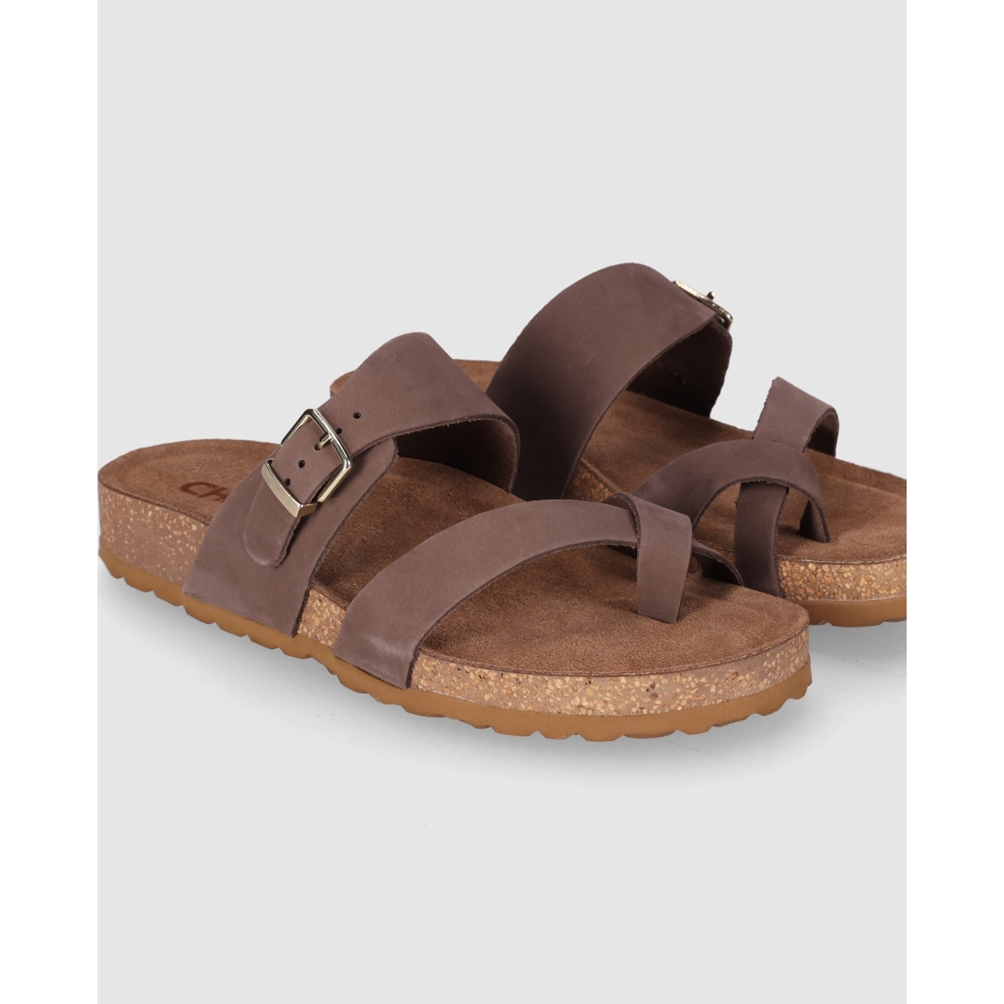 Sandalias de Piel - Marron - Tacón: Bajo