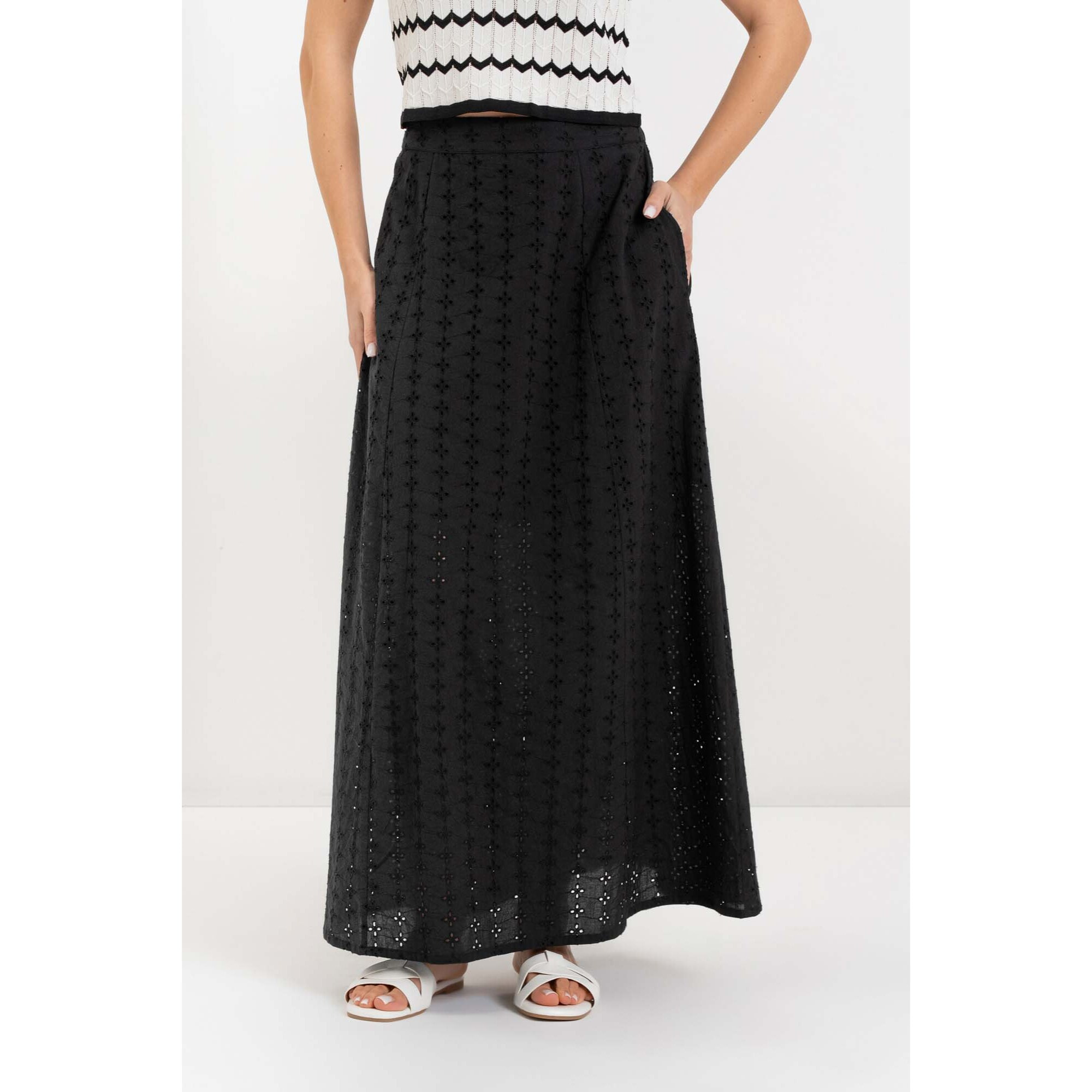 Kocca - Gonna a vita alta in 100% cotone con motivo traforato Donna