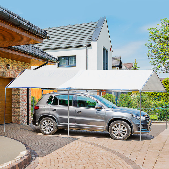 Cochera Exterior 3x6 m Carpa Garaje para Coche Impermeable con Toldo de Tela PE y Marco de Acero Galvanizado Pabellón Gazebo para Jardín Patio Blanco