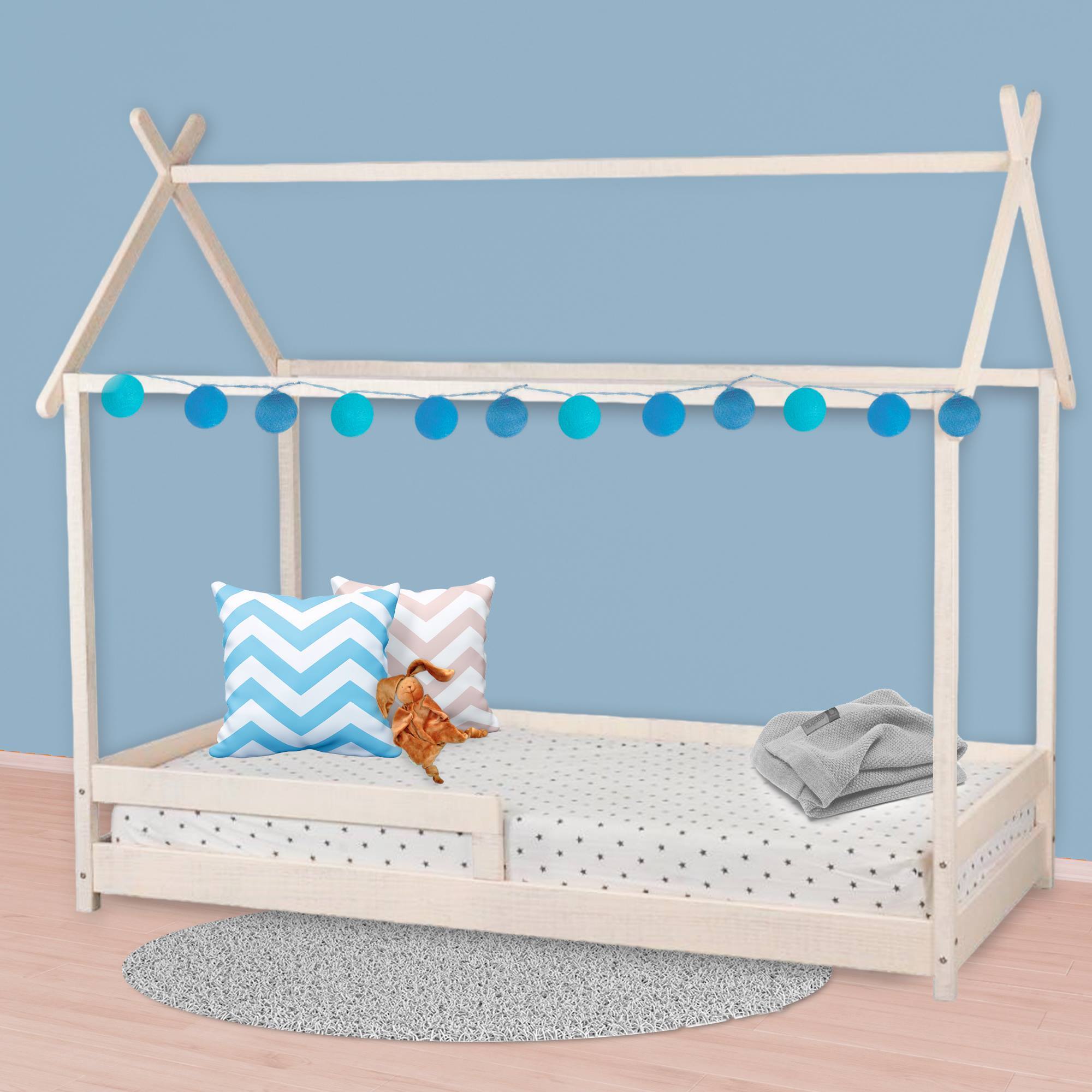 Cama infantil cabaña 200x90cm con plataforma color blanco - Well home Kids