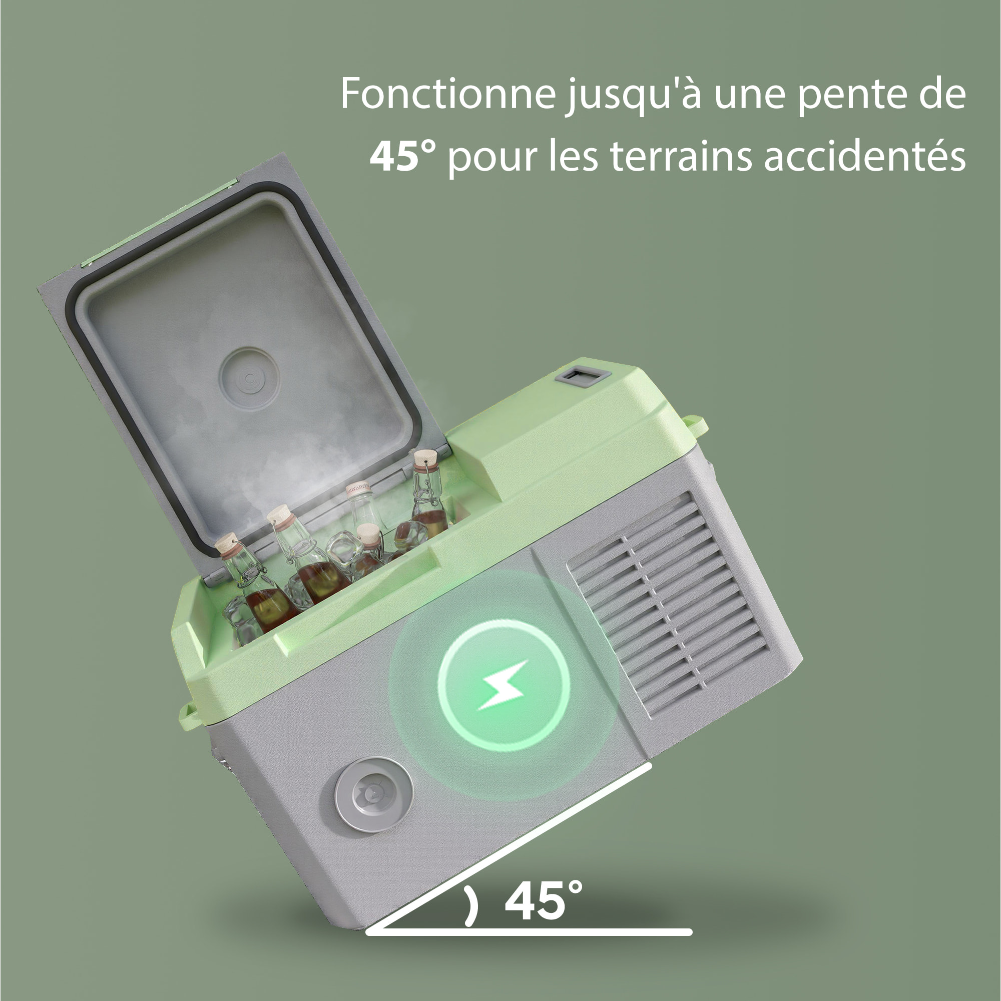 Glacière électrique voiture à compression 12L - réfrigérateur voiture congélateur 12/24V 60W max 2 modes gris vert