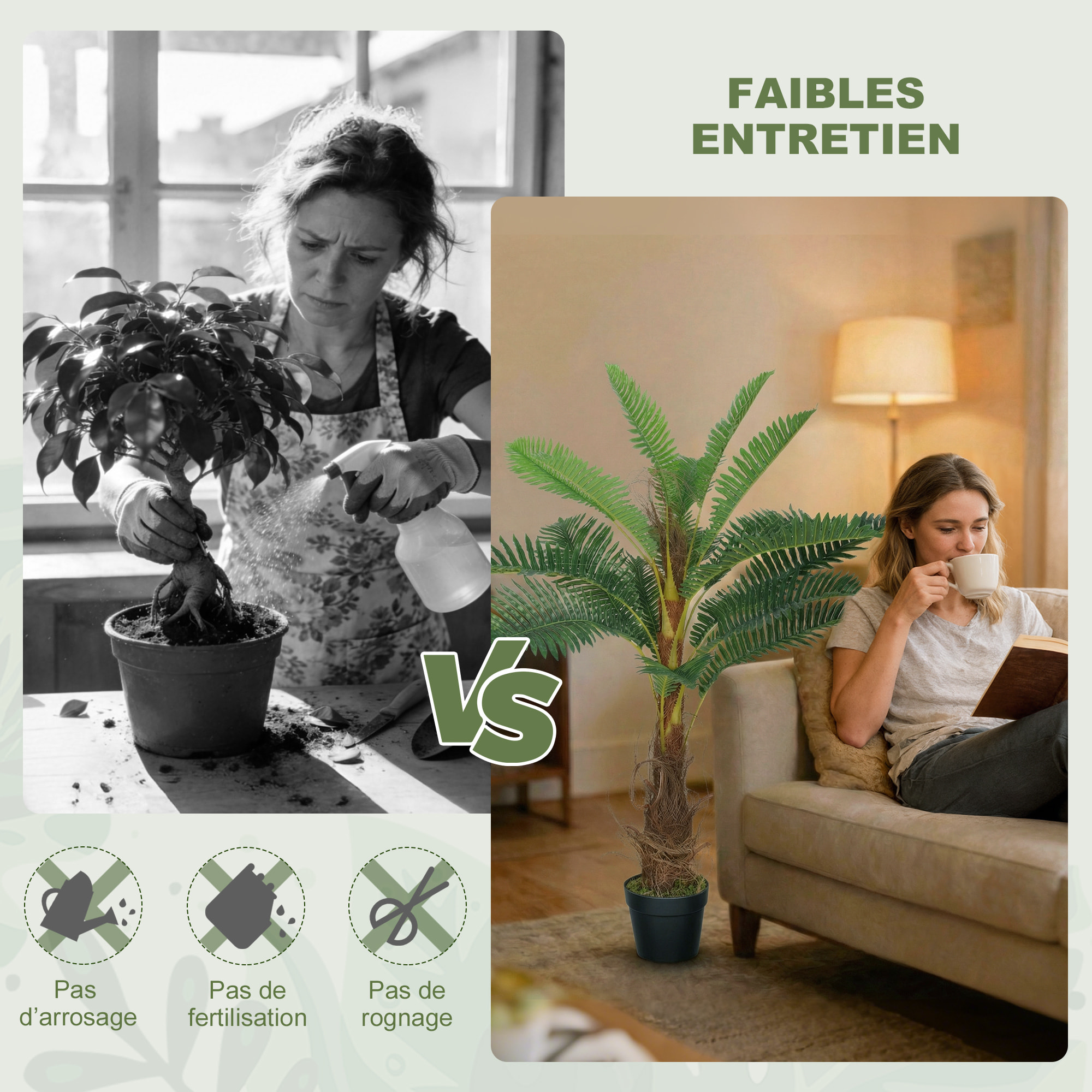 Palmier artificiel H.1 m arbre artificiel tronc branches lichen feuilles grand réalisme pot inclus