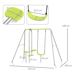 Columpio para Niños Columpio Jardín Exterior con 1 Columpio Simple 1 Planeador y Anti-UV Columpio Infantil Carga 135 kg 255x160x180 cm Gris y Verde