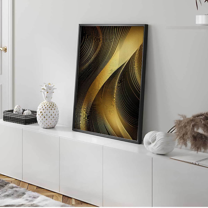 Affiche encadrée lignes abstraites dorées sur fond noir Affiche + cadre en métal - Noir