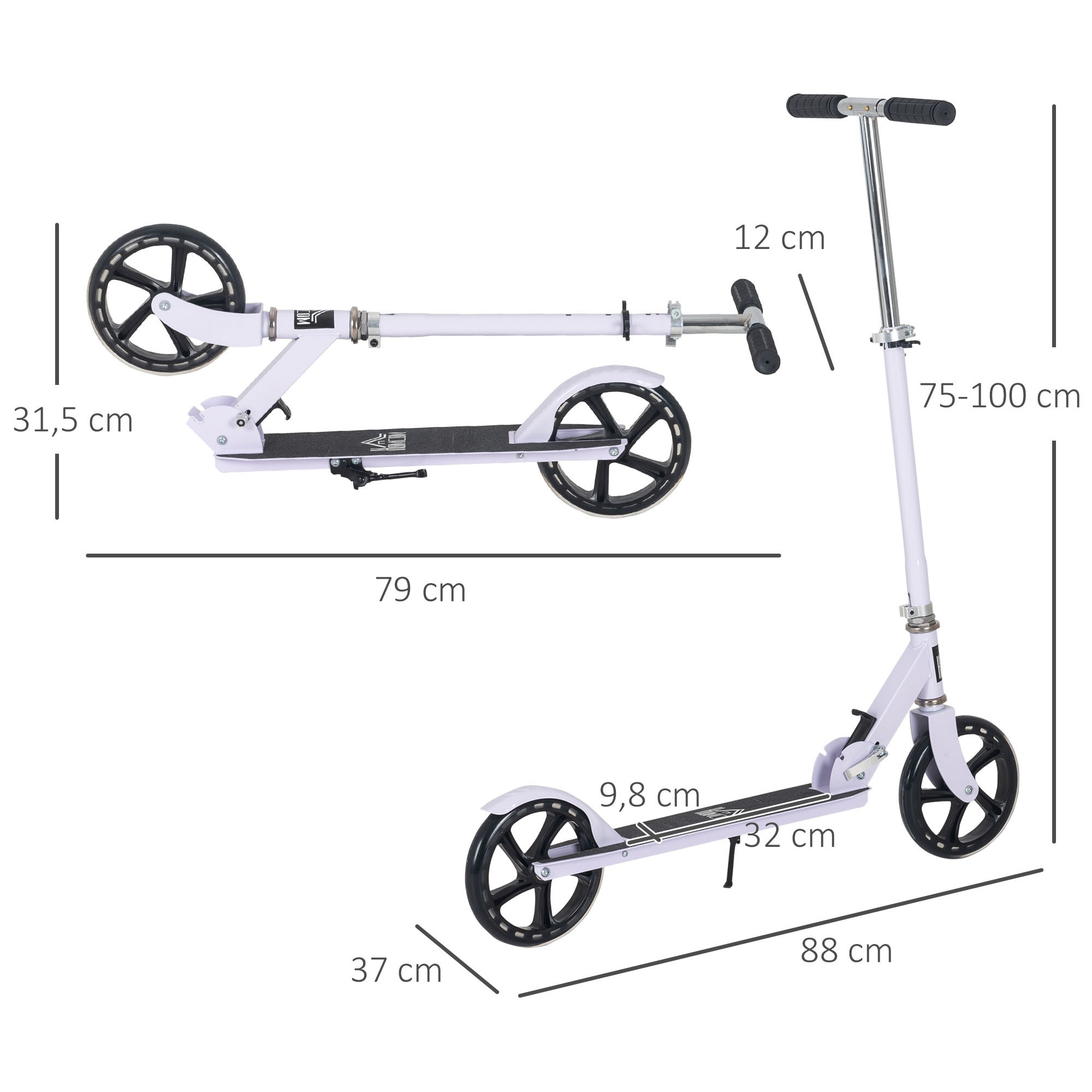 Scooter Infantil Aleación de Aluminio 88x37x75-100 cm Blanco