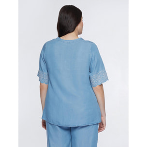 Fiorella Rubino - Blusa con lacci e bordi in pizzo - Azzurro