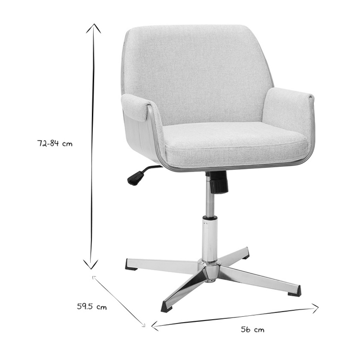 Chaise de bureau en tissu effet velours texturé beige et bois clair chêne RIKKI