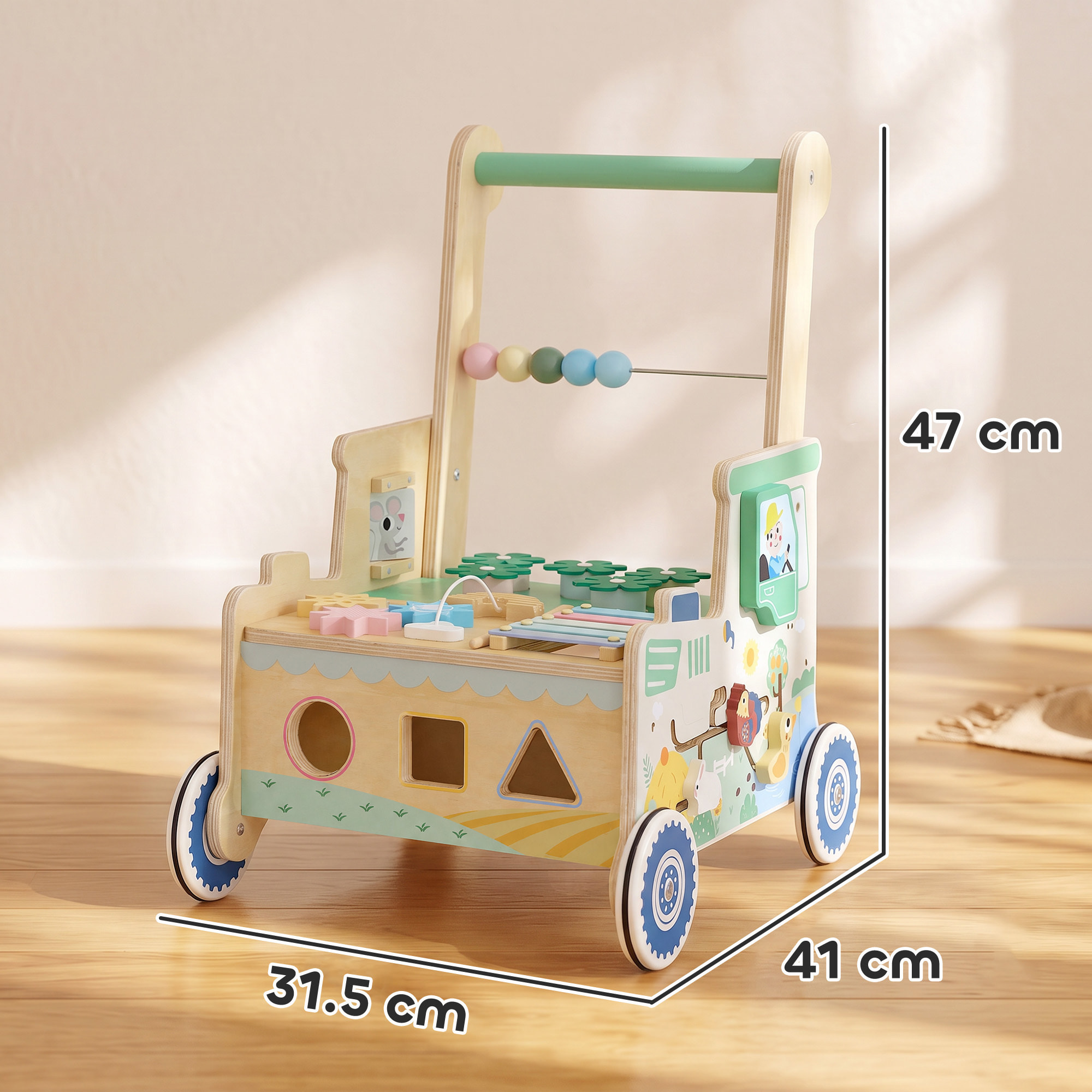 Chariot de marche en bois trotteur bébé multi-activités