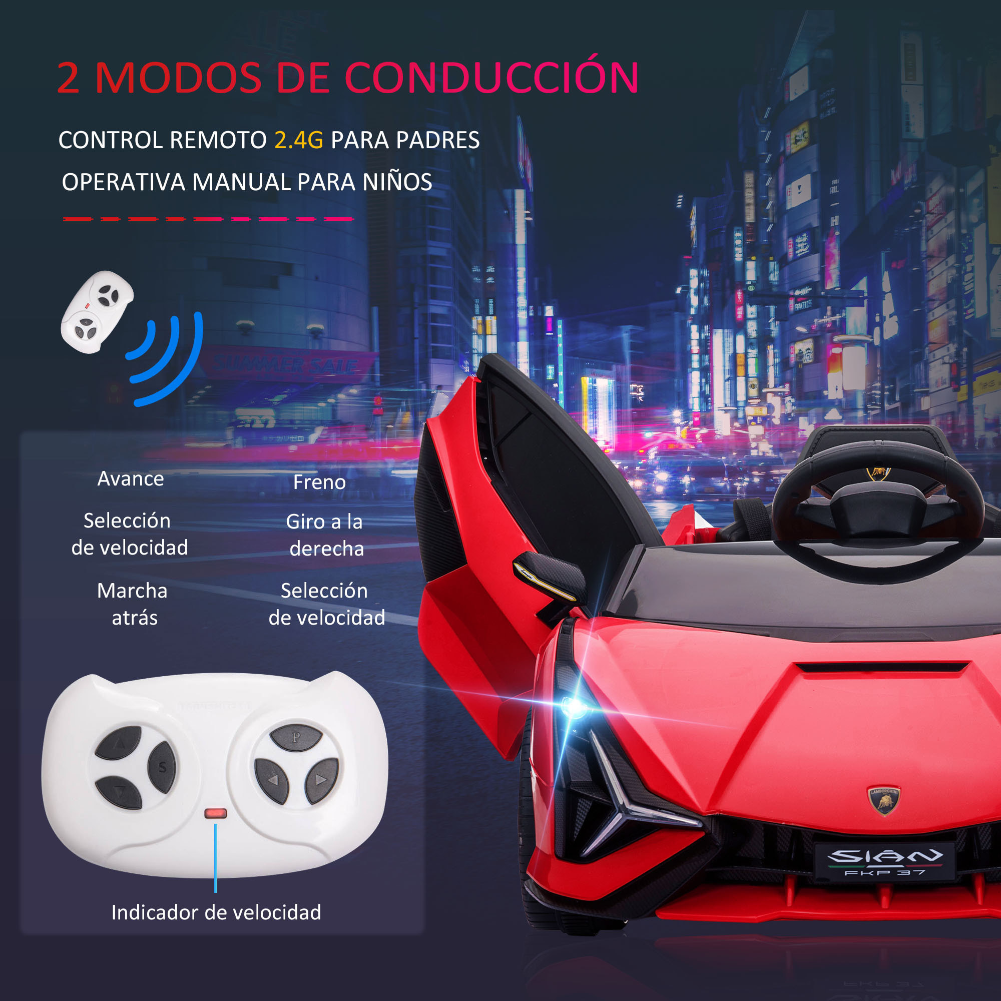 Coche Eléctrico 12V para Niños +3 Años Lamborghini SIAN Mando a Distancia Rojo