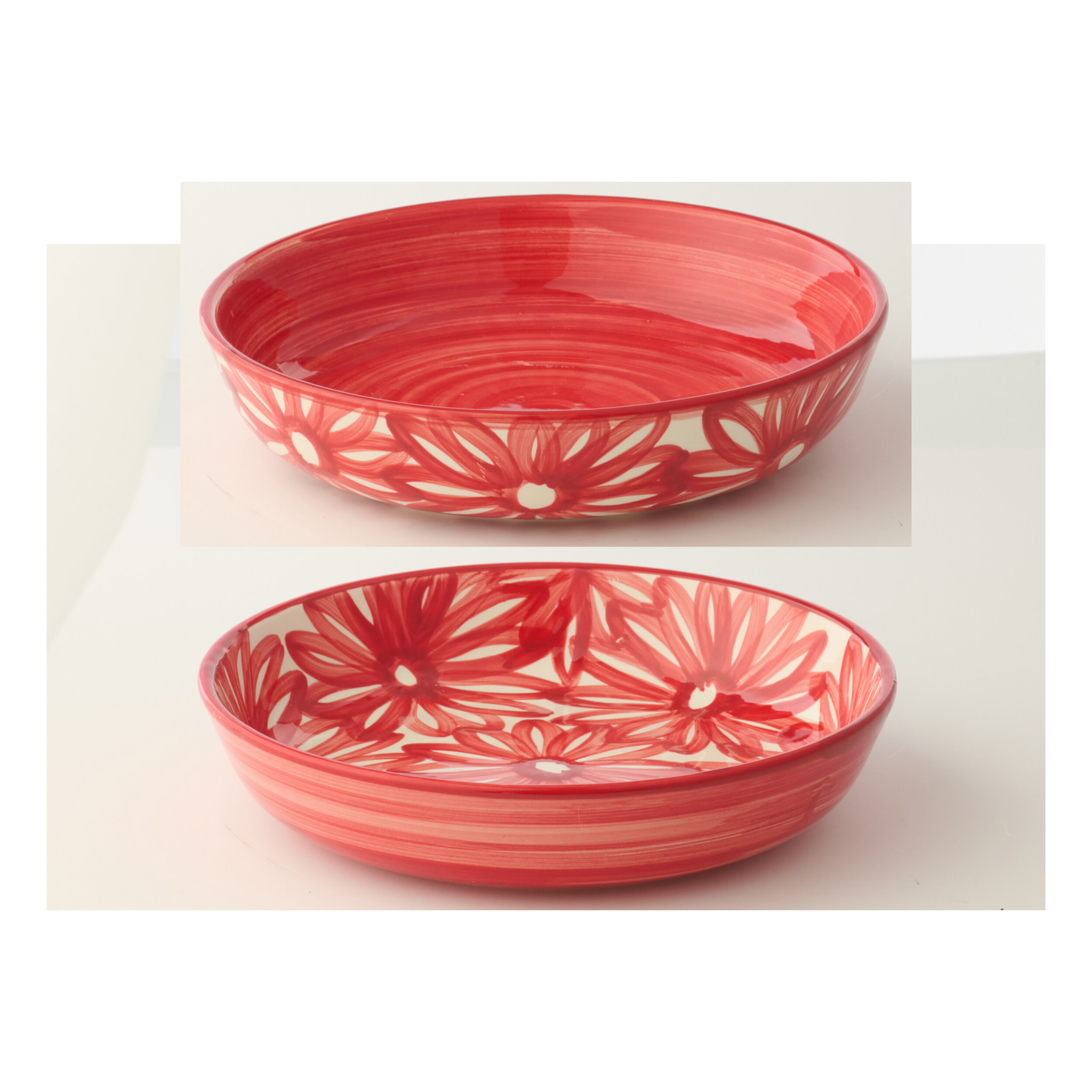 J-Line Assiette Profonde Fleurs - céramique - rouge - 2 pièces