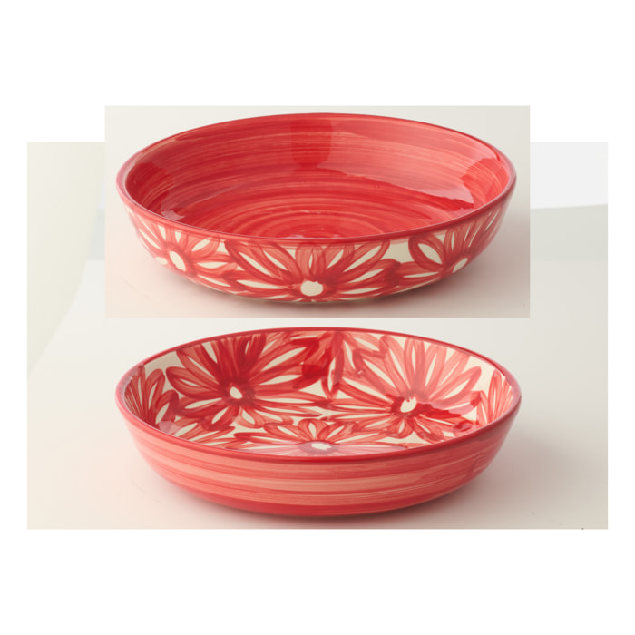 J-Line Assiette Profonde Fleurs - céramique - rouge - 2 pièces
