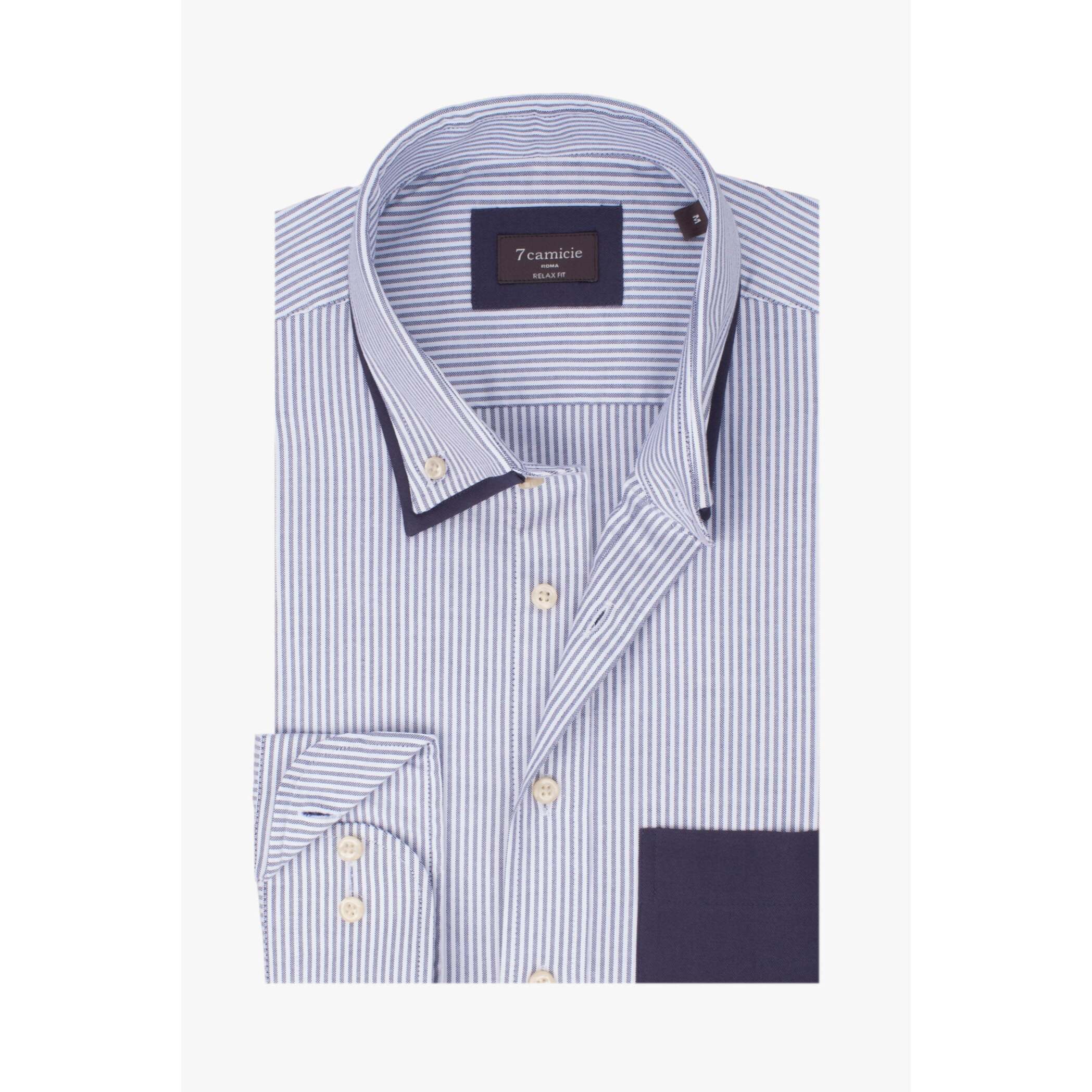 Camicia Uomo 1 Bottone Button Down Oxford Riga Stretta Blu\Bianco
