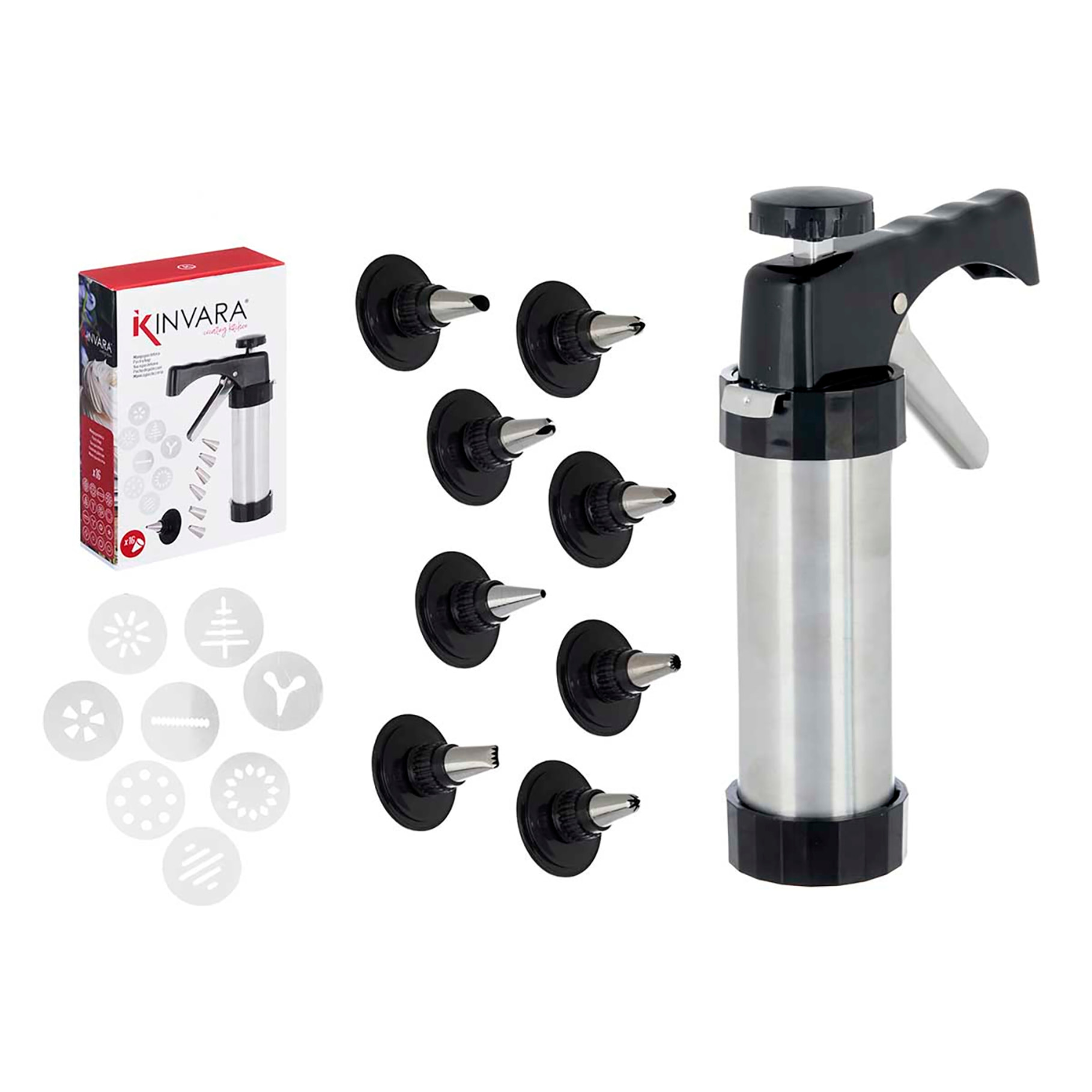 Sac a poche pistola in acciaio inossidabile con 16 accessori.