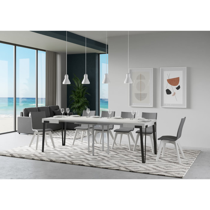 Table Rio Extensible Dessus Frêne Blanc 90x90 Allongée 246 cadre Anthracite