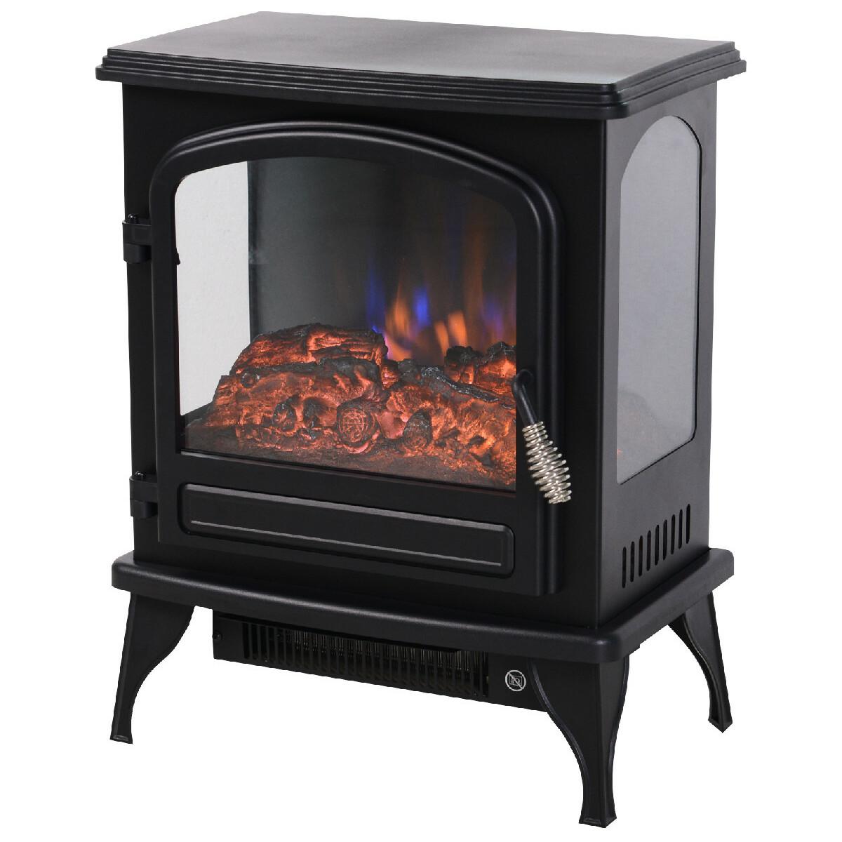 Cheminée électrique poêle style néo-rétro 975-1950 W simulation flammes LED porte noir