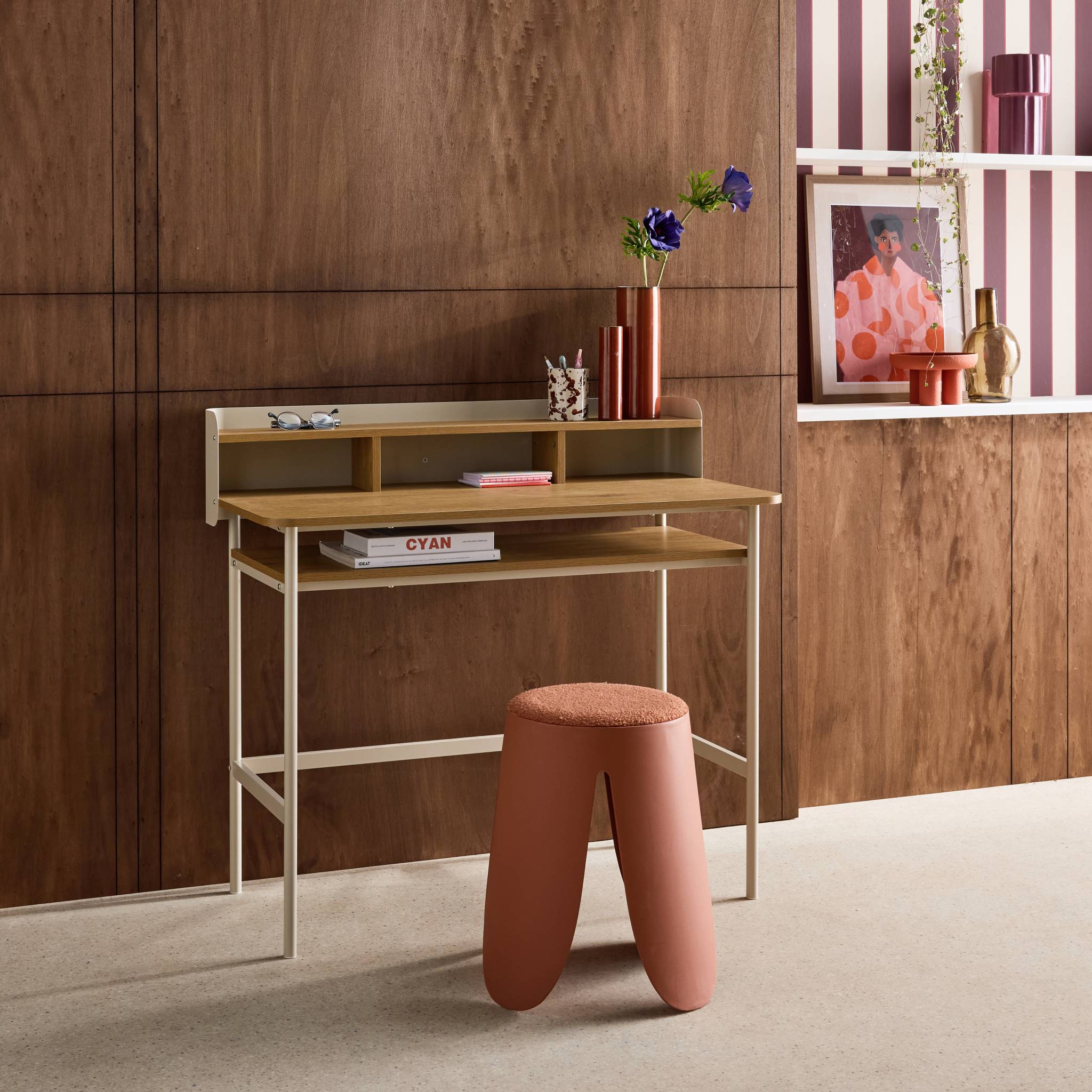 Bureau métal et décor bois 3 niches MOLTO