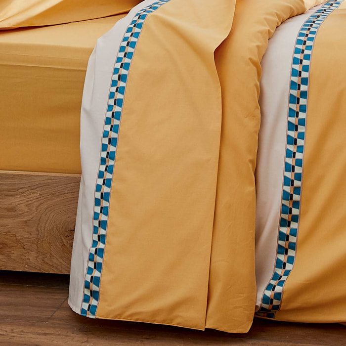 Drap plat en percale avec galon géométrique - Jaune
