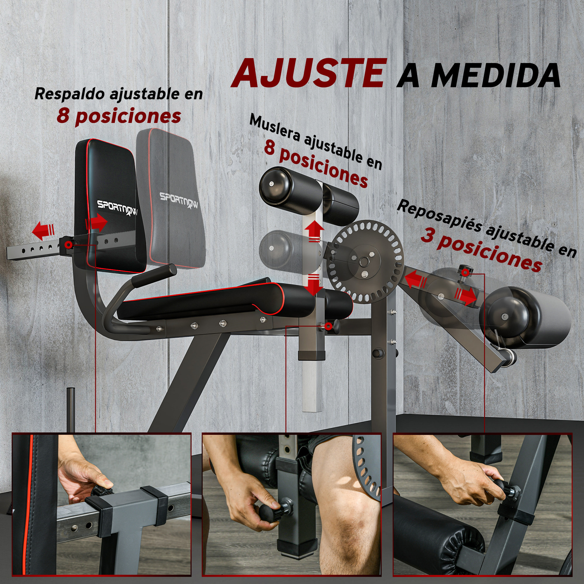 Máquina de Extensión y Curl de Piernas, Máquina de Estiramiento de Piernas Ajustable con Carga de Placas, para Entrenamiento de Cadera, Muslos y Pantorrillas, en Casa Gimnasio