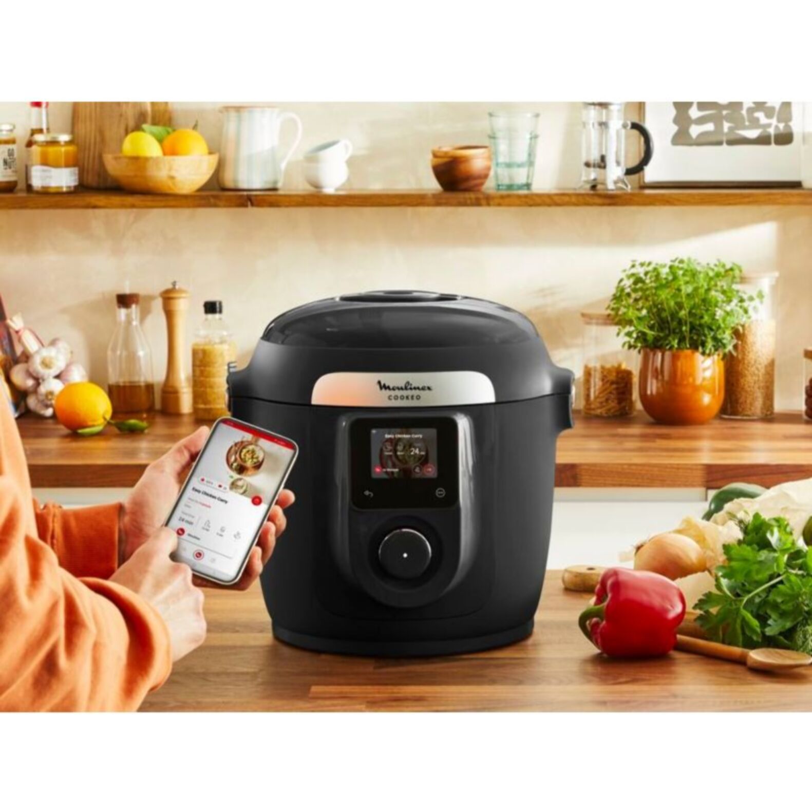 Cookeo MOULINEX YY5449FB noir connecté 6 L, 9 modes de cuisson + extra crisp