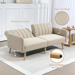 Sofá Cama de 2 Plazas Moderno 173x75x73 cm Sofá Cama Plegable Tapizado en Lino Sintético con Respaldo Ajustable en 3 Niveles y Reposabrazos Desmontables para Salón Oficina Beige