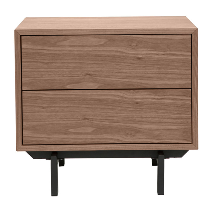 Table de chevet vintage bois foncé noyer et métal MANNY
