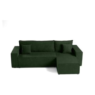 Cezanne - canapé d'angle réversible - 4 places - convertible avec coffre - en velours côtelé - Vert