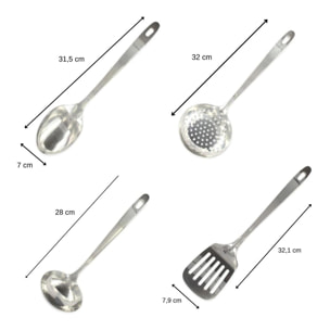 Ensemble de 4 ustensiles de cuisine en inox louche spatule ajourée cuillère et écumoire Fackelmann Oxford