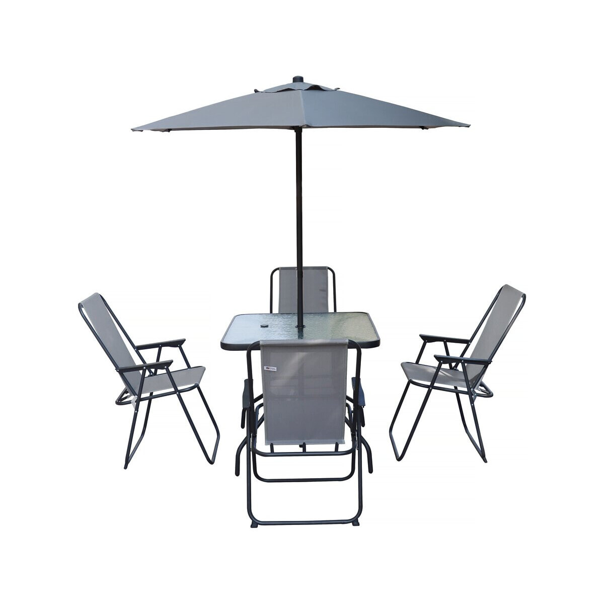 Table et chaises de jardin avec parasol en métal "Convivia" - 4 places - Gris clair