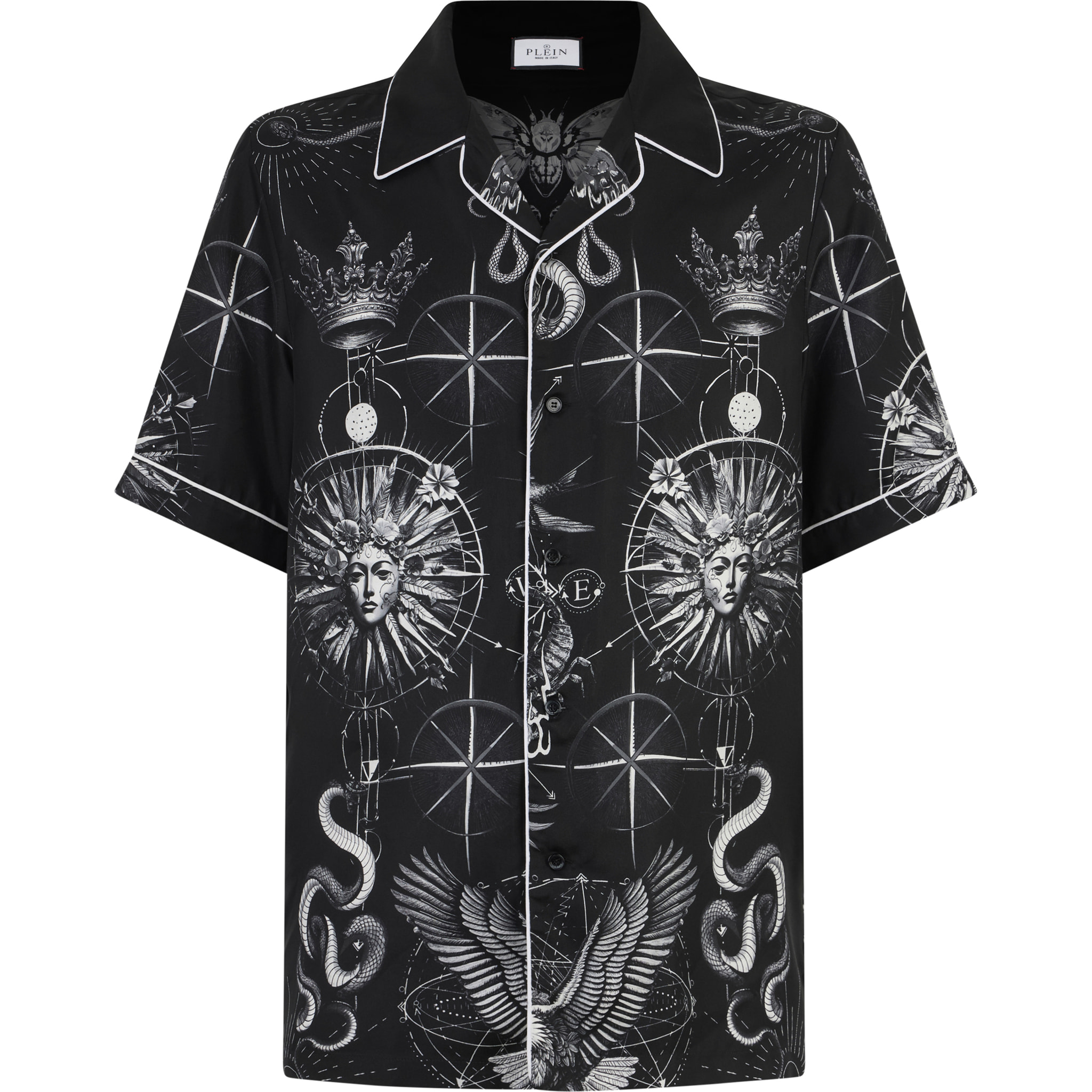 PHILIPP PLEIN Silk Bowling Shirt All-Over Tattoo