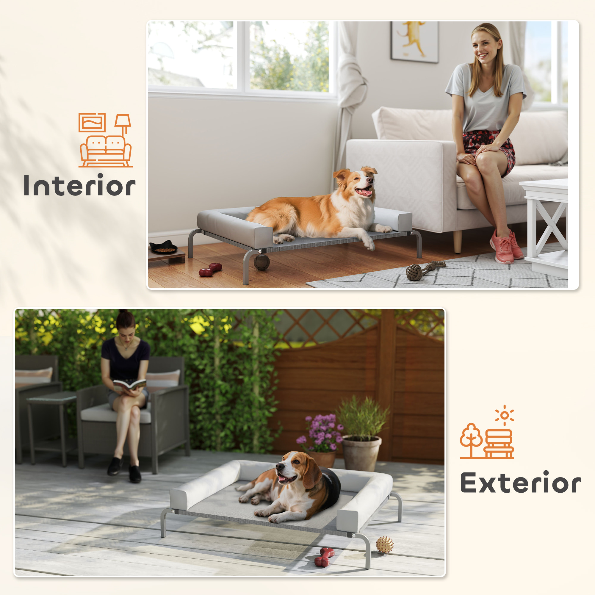 Cama Elevada para Perros Refrescante con Refuerzos Extraíbles Cama Elevada para Perros Medianos Portátil con Malla Transpirable Marco de Acero para Interior Exterior 110x75x30 cm Gris Claro