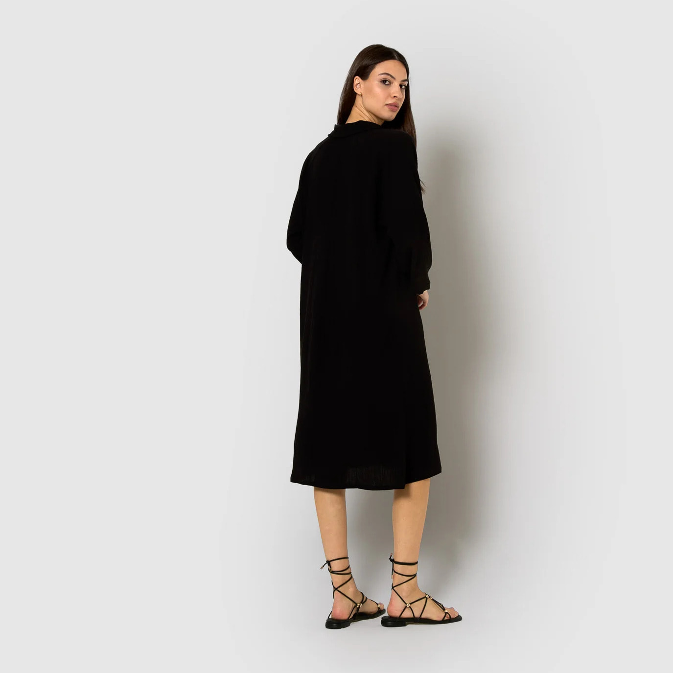 Vestido midi algodón lino negro