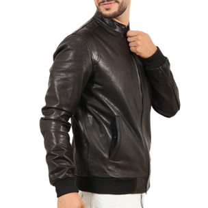 Giubbino in vera pelle di vitello Nero-Slim Fit