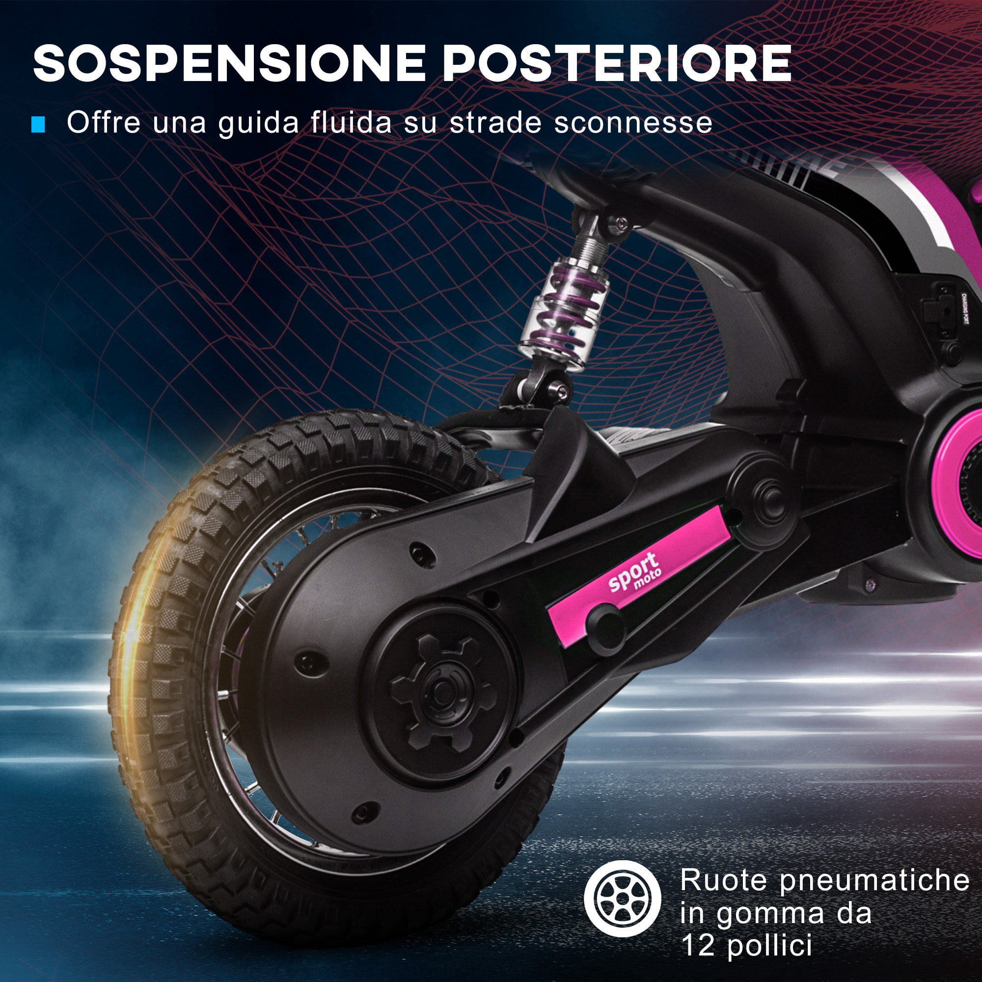 HOMCOM Moto Elettrica per Bambini con Acceleratore Manuale, 2 Velocità 8-16km/h, Età 8-12 Anni, Rosa