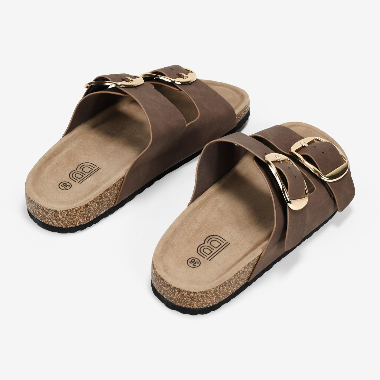 Sandalias planas marrones con dos hebillas